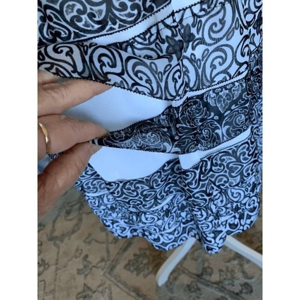 White House Black Market Skirt Size XXS Tiered Ruffle Black White Elastic Waist - Picture 6 of 11